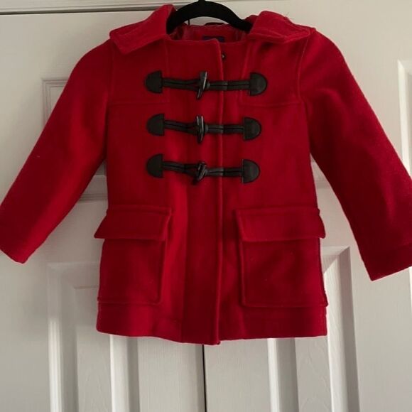 Gap Kids Girls Red Wool Dressy Hooded Toggle Closure Coat - Size XS - Picture 1 of 7
